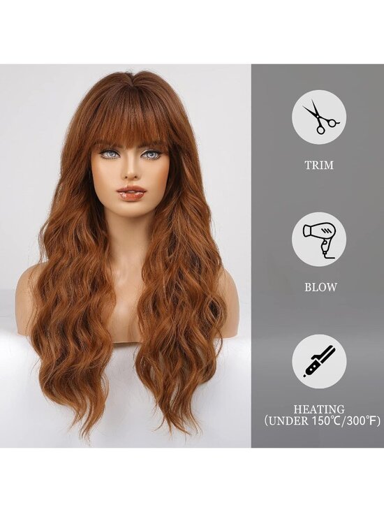 Women\'s Ombre Auburn Heat Resistant Long Curly Wavy Synthetic Wig Bang Size 26In